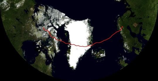 The ground trajectory of the second SUNRISE flight, June 12 - 17, 2013