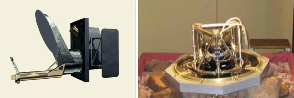 Links: Mikrowellenspektrometer zur Untersuchung von planetaren Atmosphären, die z.B. für die Jupitermission JUICE entwickelt werden. Rechts: Seismometer gebaut für die Mission INSIGHT zum Mars.