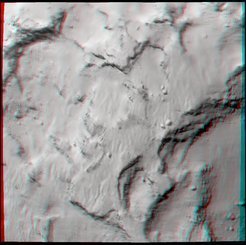 Der ausgewählte Landeplatz in Anaglyphendarstellung.