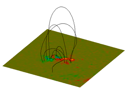 An example of an extrapolation of the magnetic field using surface observations from the SDO/HEAR survey of AR11158.