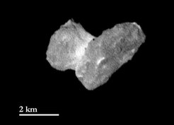 The nucleus of comet 67P/Churyumov-Gerasimernko as seen from a distance of 1950 kilometers on July 29th, 2014. One pixel corresponds to approximately 37 meters. The bright neck region between the comet’s head and body is becoming more and more distinct.