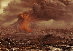 Artist’s impression of volcanic activity on Venus.