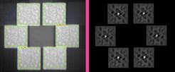 Sub-images (left) and correlations functions(right) of the wave-front sensor during closed-loop tracking. Screen shot taken from the flight-control system.