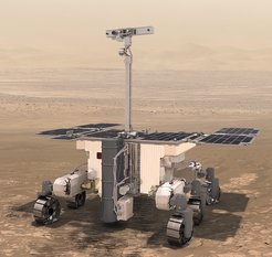 ExoMars Rover auf der Marsoberfläche (künstlerische Darstellung). Er soll 2018 gestartet werden und den unter der Leitung des MPS gebauten Mars Organic Molecule Analyser (MOMA) mitführen