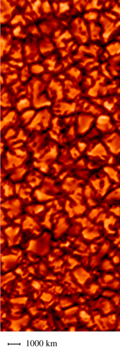 The flows of hot plasma within the Sun create a characteristic pattern on its surface: the granulation. Bright and darker regions within this pattern change quickly. The granulation is mainly responsible for the Sun’s brightness variations that occur within less than five hours. This image of the granulation was taken in 2009 by the instrument IMaX on board the balloon-borne solar observatory Sunrise.