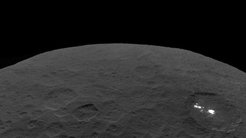 This photo of Ceres and the bright regions of Occator Crater was one of the last views NASA's Dawn spacecraft transmitted before it completed its mission. This view, which faces south, was captured on Sept. 1 at an altitude of 2,340 miles (3,370 kilometers) as the spacecraft was ascending in its elliptical orbit.