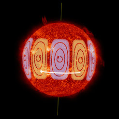 Entdeckung von Rossby-Wellen auf der Sonne. Dies sind wirbelförmige Wellen, die sich entgegengesetzt zur Rotationsrichtung der Sonne bewegen. Ihre Amplitude ist in Äquatornähe am größten.