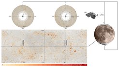 These maps of the Moon show all discovered hotspots of rockfalls on the Moon as orange/red patches. The equatorial area between 70 degrees northern and southern latitude is shown in the lower left, the polar regions above. Above 80 degrees northern and southern latitude, long shadows increasingly impede the reliable identification of rockfalls. The images were taken by NASA's Lunar Reconnaissance Orbiter Camera (LROC).