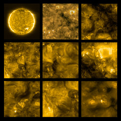 The Extreme Ultraviolet Imager (EUI) on ESA’s Solar Orbiter spacecraft took these images on 30 May 2020. They show the Sun’s appearance at a wavelength of 17 nanometers, which is in the extreme ultraviolet region of the electromagnetic spectrum. Images at this wavelength reveal the upper atmosphere of the Sun, the corona, with a temperature of around one million degrees.