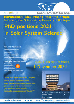 PhD positions 2021 in Solar System Science - Poster - Review of applications begins 1 November 2020