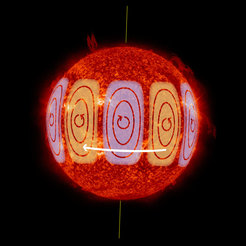 Solar Rossby waves are waves of vorticity that move in the direction opposite to rotation. They have maximum amplitudes in the Sun’s equatorial regions.