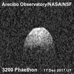 Animation of radar images of Phaethon taken with the radio telescope at Arecibo in Puerto Rico. The radar echoes have a resolution of 75 meters.