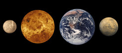 The four rocky planets of the inner Solar System: Mercury, Venus, Earth, and Mars.