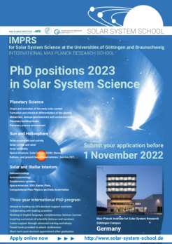 Poster: PhD positions in Solar System Science, Deadline 1 November 2022, https://www.solar-system-school.de