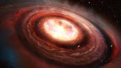 Illustration of a model showing how gas giants such as Jupiter, Saturn or Uranus could form quickly in the solar system from the dust of a protoplanetary disk and then propel dust into areas outside their orbit.