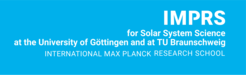 IMPRS Logo:
IMPRS
for Solar System Science
at the University of Göttingen and at TU Braunschweig
INTERNATIONAL MAX PLANCK RESEARCH SCHOOL
White text on blue background; the text is right-aligned.
Solar System School Logo