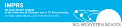 IMPRS Logo:
IMPRS
for Solar System Science
at the University of Göttingen and at TU Braunschweig
INTERNATIONAL MAX PLANCK RESEARCH SCHOOL
White text on blue background; the text is flushed left.
SOLAR SYSTEM SCHOOL logo inserted to the right of the above with an image as part of the label and additional text below. The text is in small capitals in a grey font on white background. The background of the image part above is a blue of the shade #00b1ea with a white silhouette superimposed. The silhouette consists of a half-circle representing the Sun to the right and three lines circling around it on the left with dots on the lines representing planetary bodies in orbit.