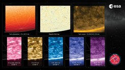 This collage shows Solar Orbiter's view of the Sun's south pole on 16–17 March 2025, from a viewing angle of around 15° below the solar equator.